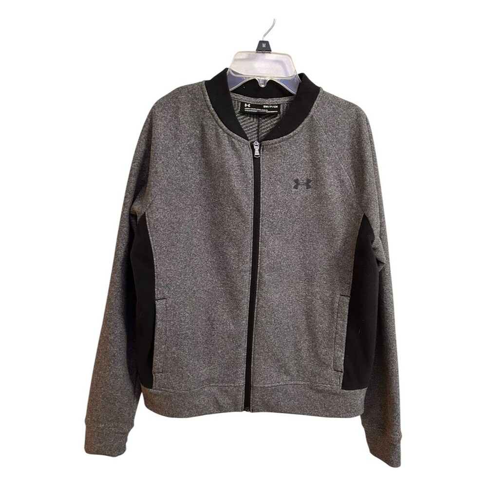 UA Threadborne Fleece Bomber Coldgear Jacket Heathered Gray & Black Size Small